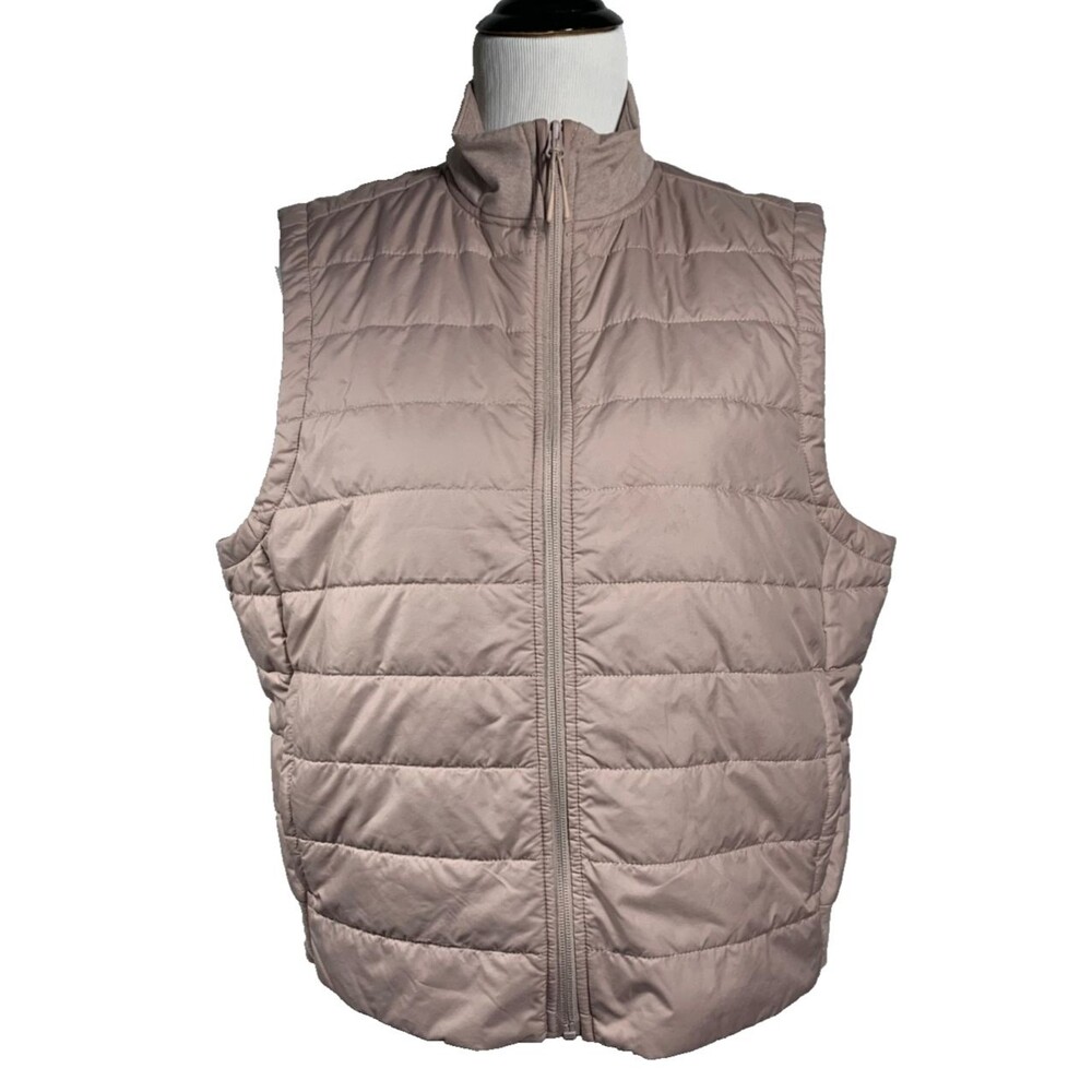 prAna Ice Flow Insulated Vest Womens XL Beige Tan Puffer Gilet Quilted Hiking